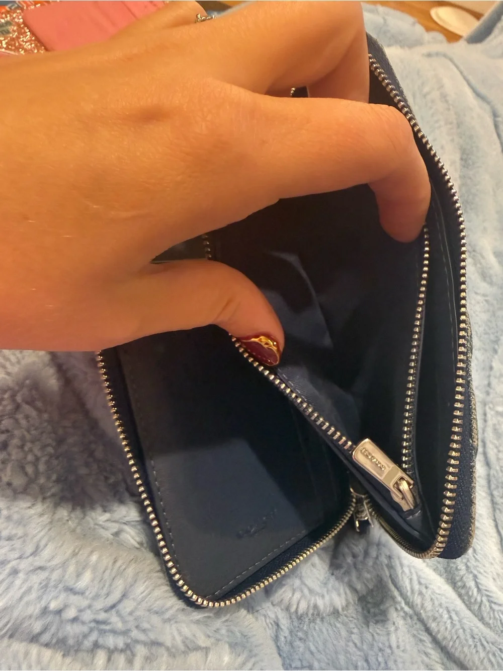 Coach Quilted Denim Clutch in Indigo with Silver Logo